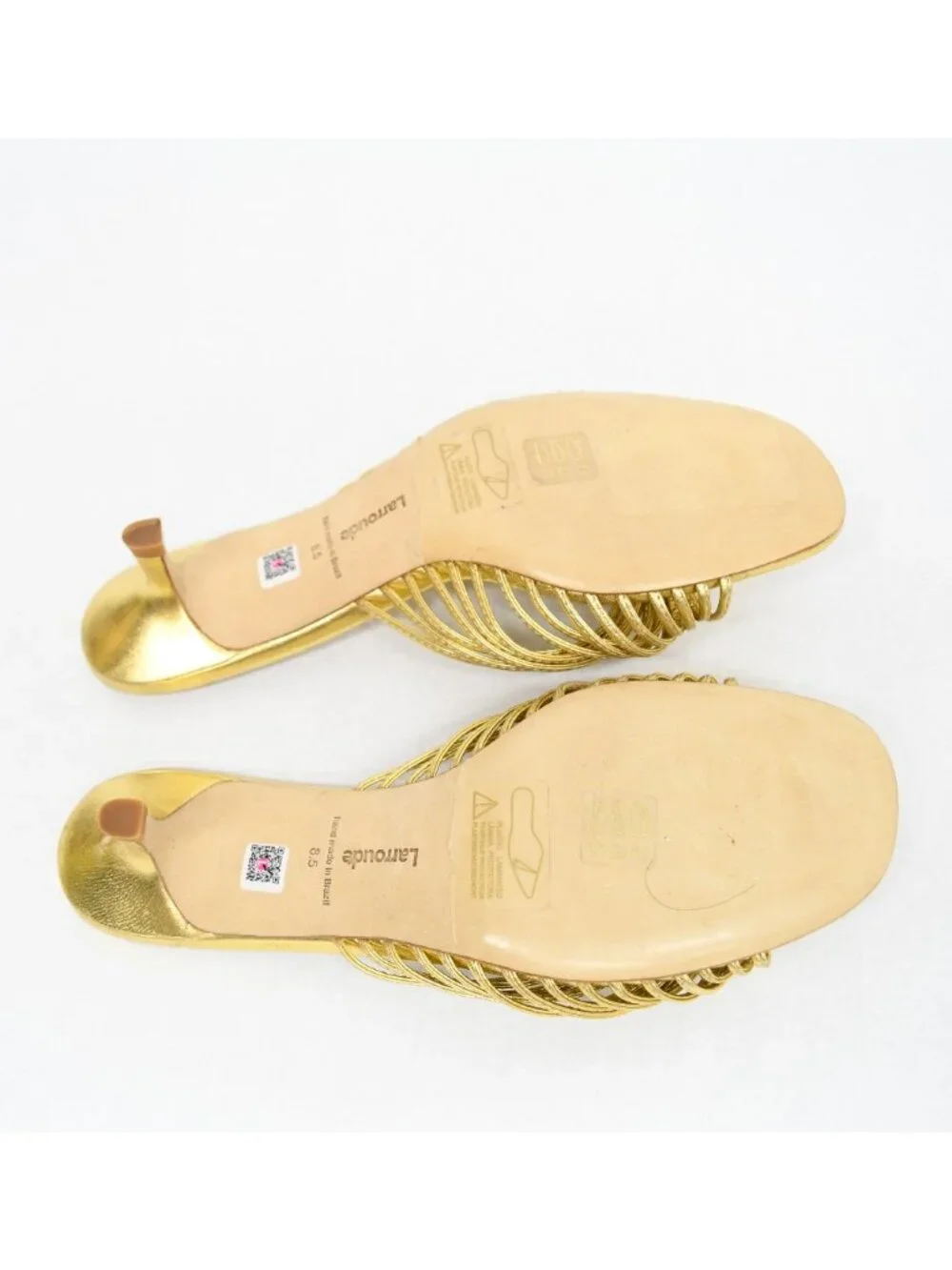 $320 Larroude Valerie KNOT Kitten Heel Strappy Sandal GOLD EATHER 8.5 (DD3)
